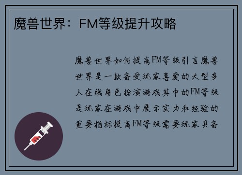 魔兽世界：FM等级提升攻略
